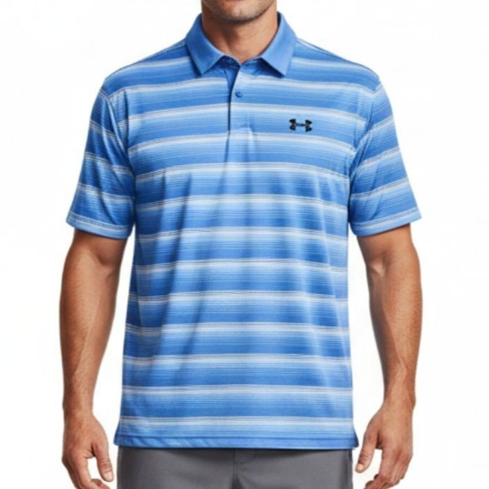 Under Armour Blue and White Striped Performance Polo